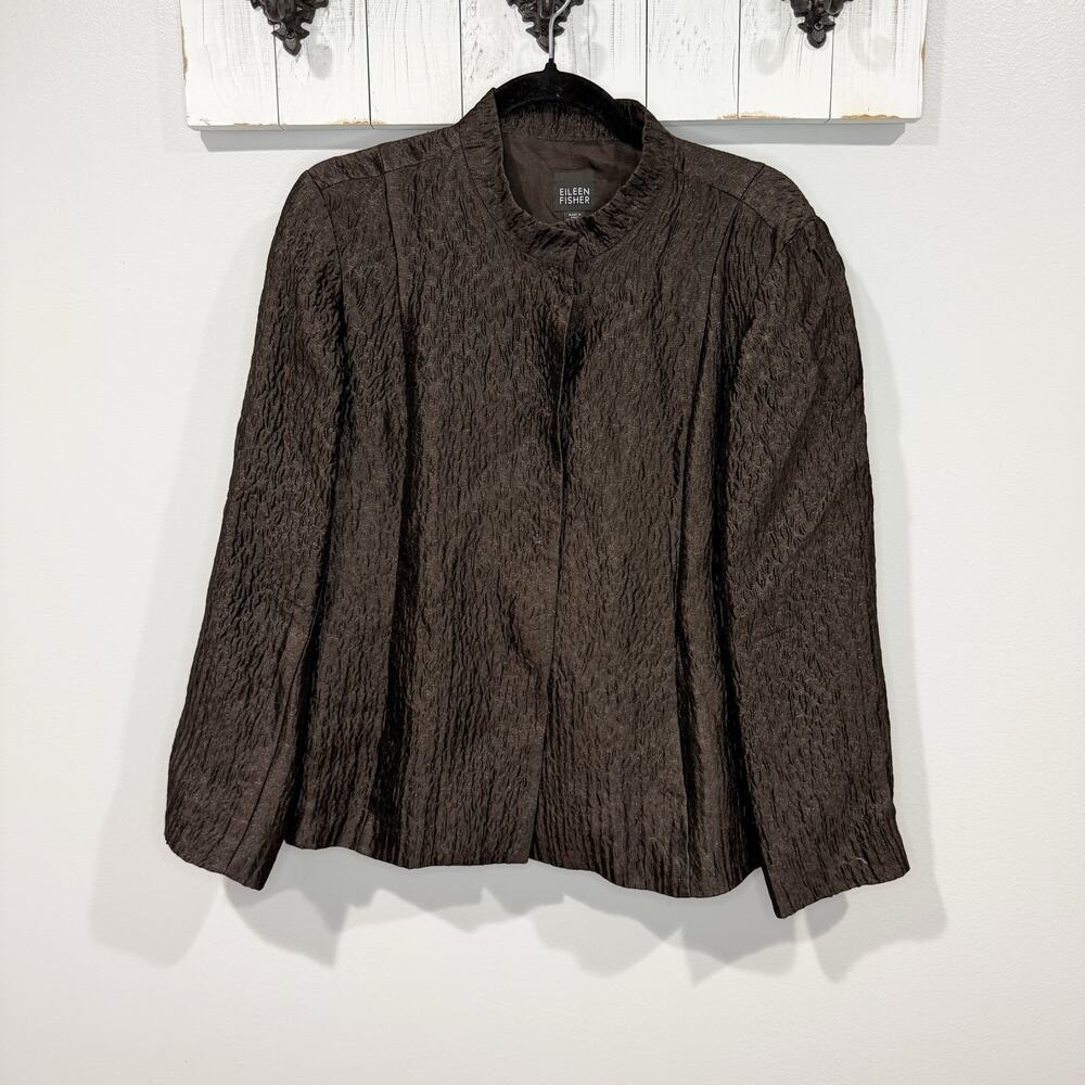 Eileen Fisher Textured Silk Mandarin Jacket S